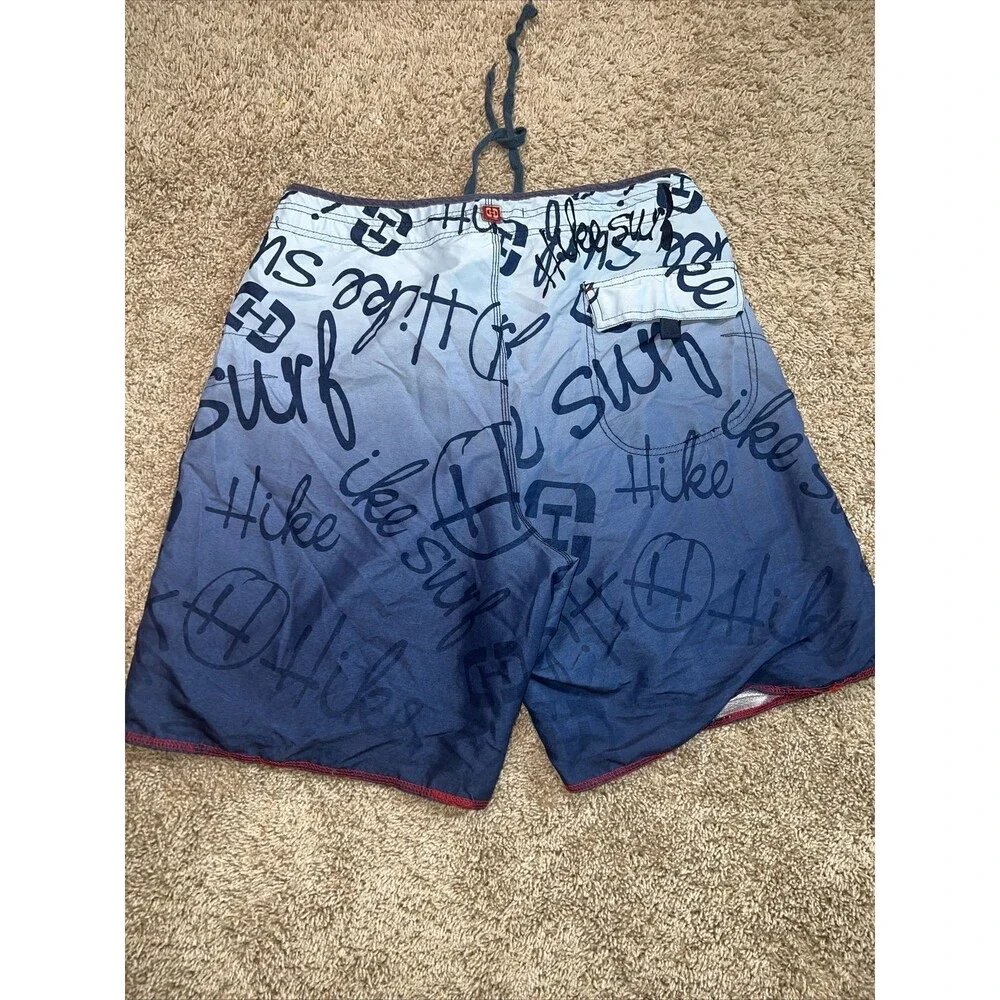 Hike Surf Mens Swim Trunks Blue Pockets 100% Cotton 32w